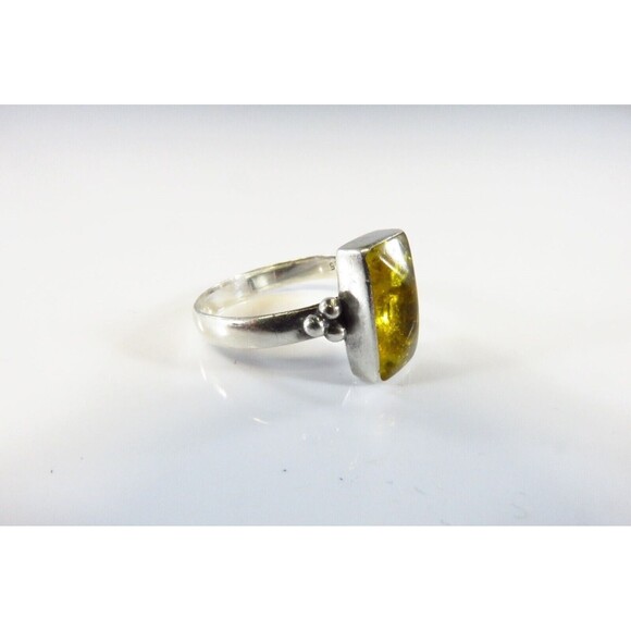 Honey Yellow Amber Rectangular Sugar Loaf Sterling Silver Ring Size 6.75 - Picture 3 of 6